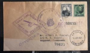 1931 Canal Zone Panama First Fight Cover FFC To Matutina Venezuela