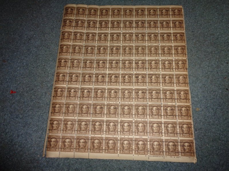 US SCOTT# 581, SHEET OF 100, PRE CANCEL, FULL GUM