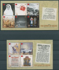 Military Stamps New Zealand NZ 2015 MNH WWI WW1 Spirit of Anzac 1915 10v on 2 MS