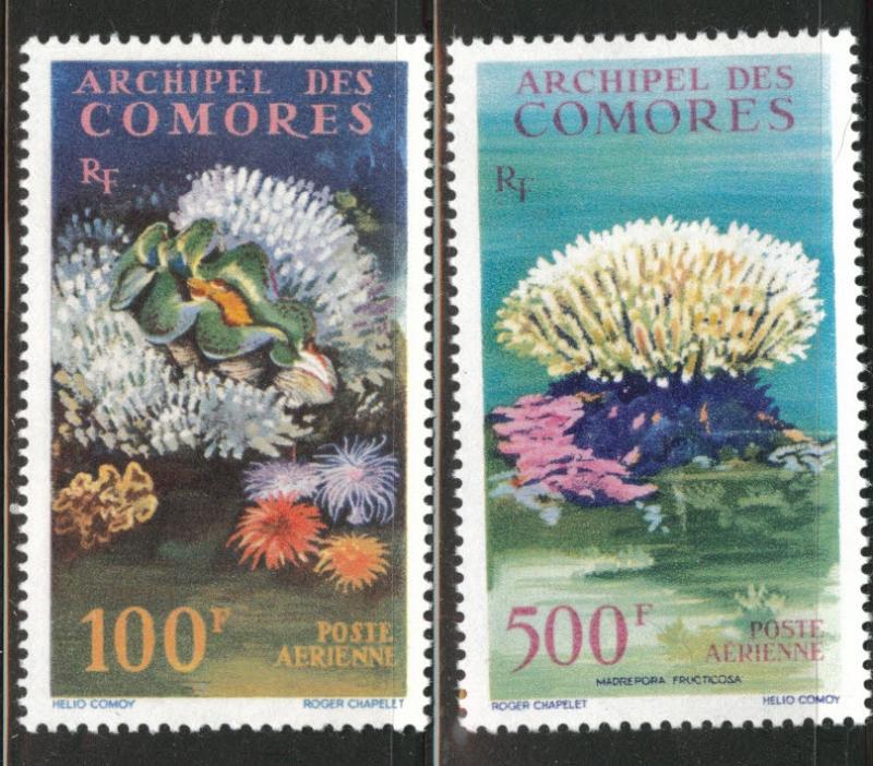 Comoro Islands Scott C5-C6 MH* Coral airmail stamp set