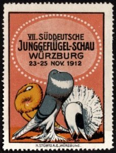 1912 Germany Poster Stamp 7th South German Young Poultry Show Würzburg 23-25 Nov