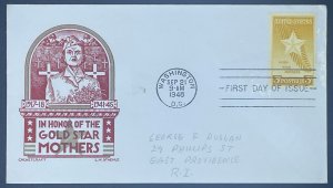 Scott 969    FDC     Gold Star Mothers   L W Staehle Cachet