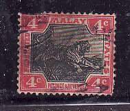 Federated Malay States-Sc#20a-used 1c carmine & gray Tiger-1901-clipped perfs-