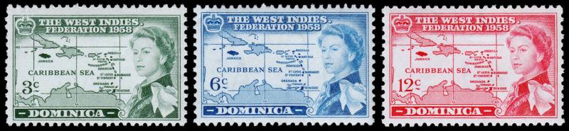 Dominica Scott 161-163 (1958) Mint H F-VF Complete Set  M