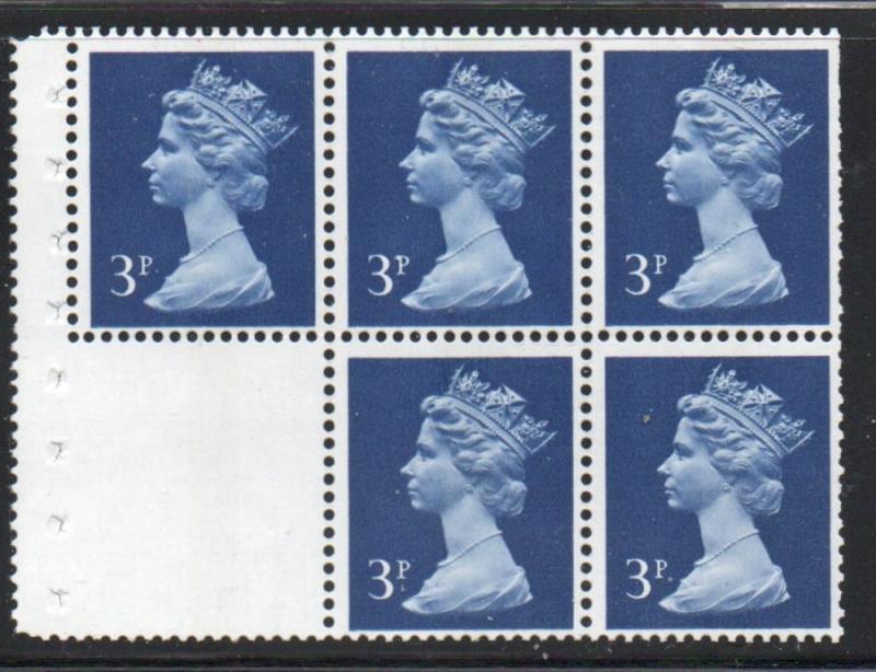 Great Britain Sc MH36b 1973 3p Machin Head booklet pane of 5 mint NH