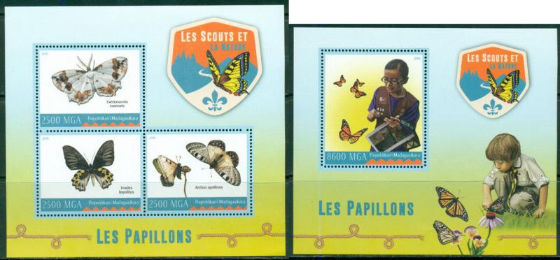 Boy Scouts Butterflies Fauna Insects Scouting Madagascar MNH stamp set