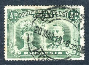 Rhodesia 1910. Double Head. 1/2d blue green. Used. P.15. SG167.