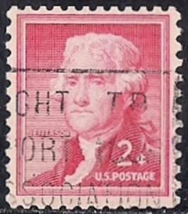 1033 2 cent 1954 Thomas Jefferson, used VF