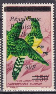 1986 BENIN 433 90F BIRDS CHRYSOCOCCYX CUPREUS BIRDS OVERPRINT OVERLOAD MNH-