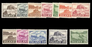 Iceland #257-268 Cat$141.90, 1950-56 5a-5k, complete set, never hinged