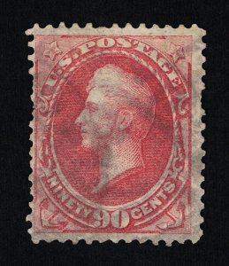 VERY NICE GENUINE SCOTT #166 F-VF USED 1873 CBNC ROSE CARMINE 90¢ HAZARD #18779