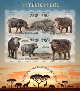 Togo - 2013 Forest Hogs on Stamps - 4 Stamp  Sheet - 20H-537