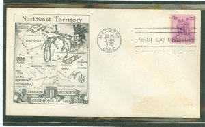 US 837 1938 3c Northwest Territory (single) on an label removed unaddressed first day cover and an Ernest Gilbert cachet.