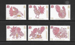 BIRDS - GUERNSEY #1373-8 ROOSTERS MNH