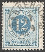 SWEDEN 1877 Sc 32  12 ore  Numeral Used, F, SPARREHOLM postmark/cancel