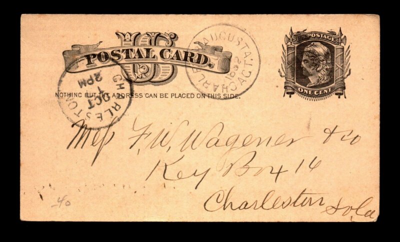 1882 Charleston & Augusta RPO Card - L18071 