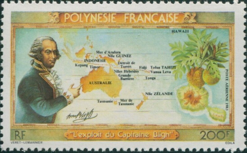 French Polynesia 1983 Sc#C199,SG397 200f Bligh, Map and Breadfruit MNH