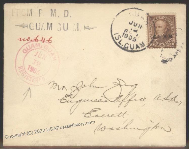 GUAM 1902 Overprinted USA 10c Webster to Everett Washington Cover 107611