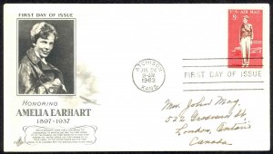 USA Sc# C68 (ArtCraft) FDC (a) (Atchison, KS) 1963 7.24 Amelia Earhart