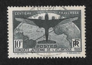 France Scott C17 Used NH - 1936 10fr Airplane and Globe H/V - SCV $130.00