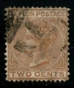 CEYLON 1872-80 2c Brown Perf 14x12½ used stamp barred 44 Sc #72 Sg 133 cv$90