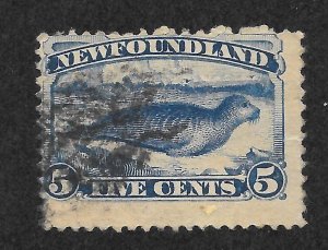 Newfoundland Scott 54 UHR - 1887 5c Dark Blue Harp Seal - SCV $10.00