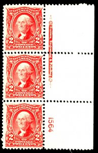 U.S. #301 MINT PL# STRIP OF 3 OG LH