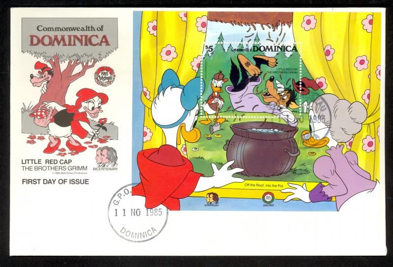 DOMINICA 1985 CHRISTMAS DISNEY Brothers Grimm Souvenir Sheet Sc 930 FDC