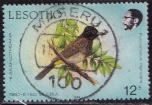 Lesotho 622 (used, SON Maseru postmark) 12s red-eyed bulbul (1988)