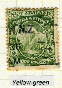 NEW ZEALAND; 1907-08 Wmk. series Perf. 14x13 fine used Shade of 1/2d.