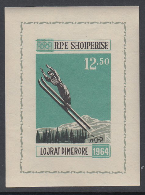 Albania 709A Winter Olympics Imperf Footnoted Souvenir Sheet MNH VF