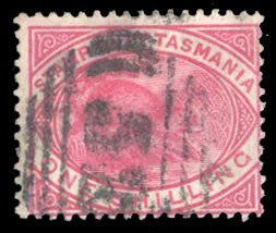 Tasmania #AR27 Cat$32.50, 1880 1sh rose, used