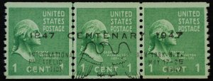 U.S. Used Stamp Scott #839 1c Washington Line Pair Strip/3. Exhibition Cancel.