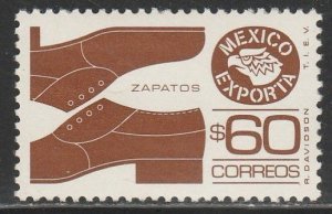 MEXICO Exporta 1467, $60P SHOES, FLUORESCENT PA[ER 8, MINT, NH. VF.