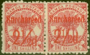 Samoa 1898 2 1/2d on 1s Dull Rose-Carmine SG85 Fine Mtd Mint Pair (2)