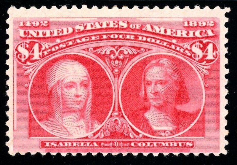 USAstamps Unused FVF US 1893 $4 Columbian Expo Scott 244 OG MHR SCV $2100+