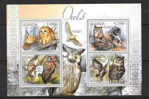 UGANDA 2012 OWLS (1) M/S MNH