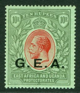 SG 60a Tanganyika 1917-21. 10r G.E.A. red & green/green on emerald back...