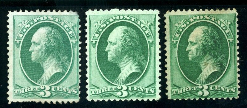 USAstamps Unused FVF US 3 Washington Bank Notes Scott 147 NG, 158, 207 OG MH