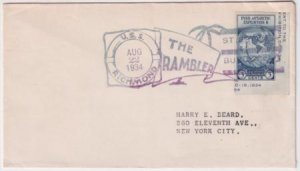 US U.S.S. Richmond 735a Fancy Cancel Cover , The Rambler, Palm tree