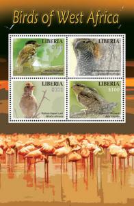 Liberia-2016 West Africa Birds on Stamps Sheet of 4 MNH