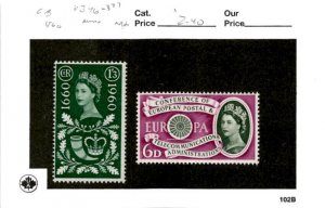 Great Britain, Postage Stamp, #376-377 Mint NH, 1960 Queen Elizabeth (AC)