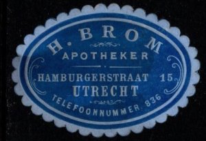 Vintage Netherlands Cinderella Advertising Seal H. Brom Apothecary Utrecht Unuse