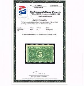 AFFORDABLE GENUINE SCOTT #JQ3 MINT OG PSE CERT 1913 5¢ PARCEL POSTAGE DUE #6367