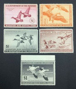 MOMEN: US STAMPS #RW10-RW14 DUCK MINT OG NH LOT #74305