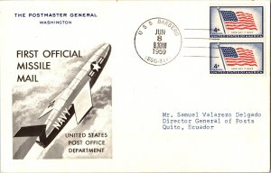 1959 USA Airmail Rocket Mail Cover USS Barbero Submarine to Quito Ecuador