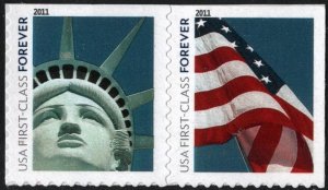 SC#4563-64 (44¢) Statue of Liberty & Flag Pair (2011) SA