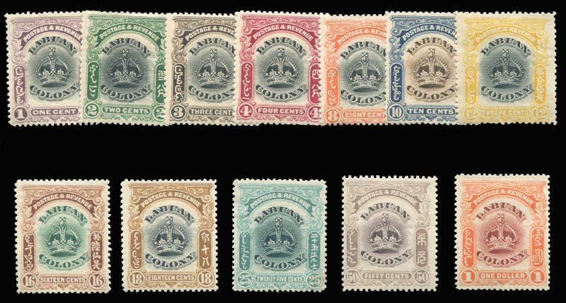 Labuan #99A-109 Cat$98.50, 1902-3 1c-$1, complete set, hinged