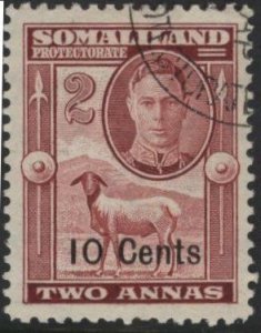 Somaliland 117 (used) 10c on 2a blackhead sheep, George VI, dp clar (1951)