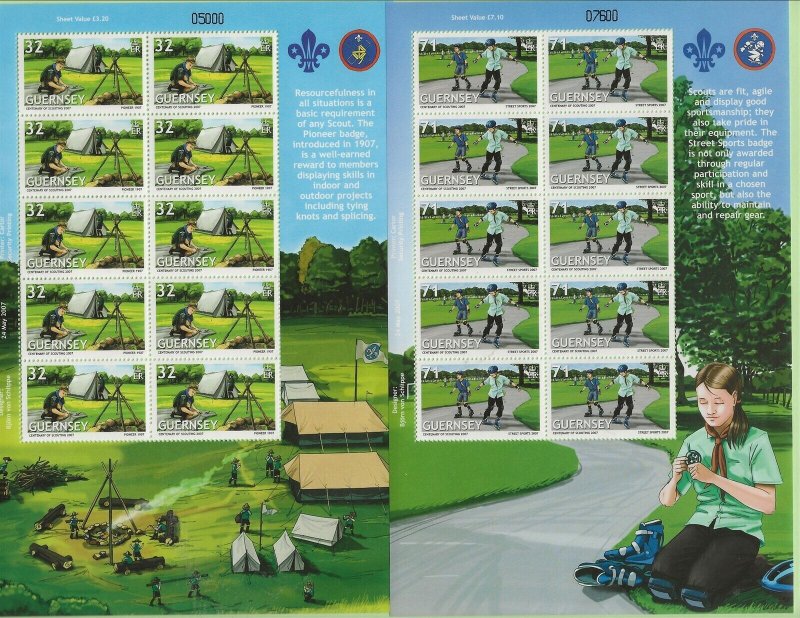 GB - GUERNSEY Sc 932-37 NH issue of 2007 - MINISHEETS - SCOUTS - EUROPA. Sc$100